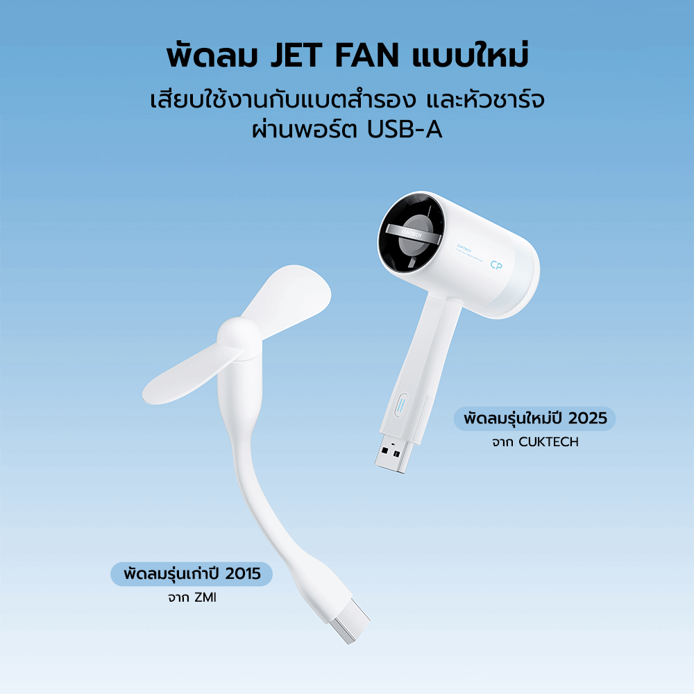 พัดลมพกพา CUKTECH BF01 สีดำ JET FAN แบบ USB-A ลมแรง 10.5 M/S สำหรับใช้งานกับแบตสำรอง หรือหัวชาร์จ